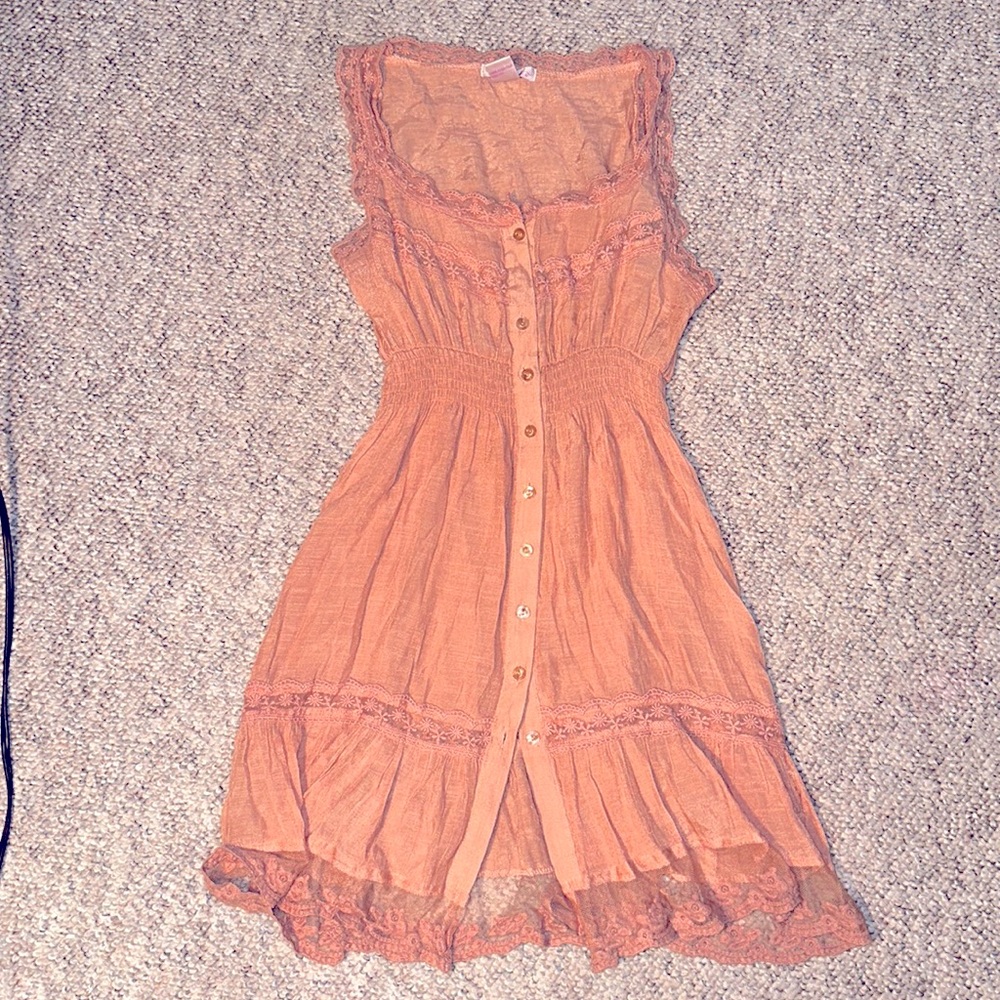 Pink button up lace cottage core dress